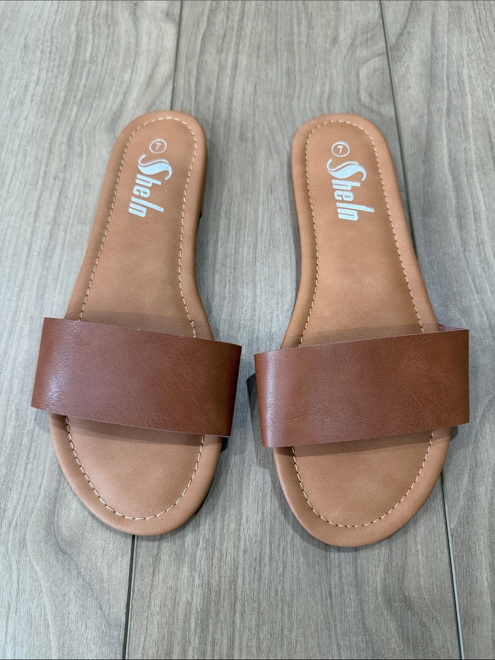 Shein Brown Wide-Strap Slide Sandals